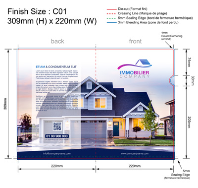 template IMMO 02 -  Pochette ou chemise plastique couleur personnalisée pour immobilier, BTP