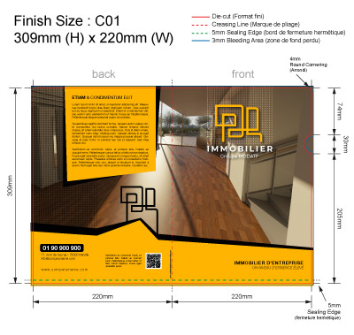 template IMMO 05  - Pochette ou chemise plastique couleur personnalisée pour immobilier, BTP